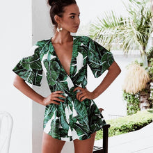 Load image into Gallery viewer, Green Leaf Deep V - Neck Exotic Women&#39;s Playsuit