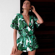 Load image into Gallery viewer, Green Leaf Deep V - Neck Exotic Women&#39;s Playsuit