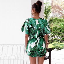 Load image into Gallery viewer, Green Leaf Deep V - Neck Exotic Women&#39;s Playsuit