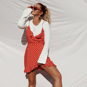 Red High Waist Polka Dot Ladies Dress