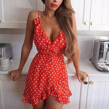 Load image into Gallery viewer, Red High Waist Polka Dot Ladies Dress