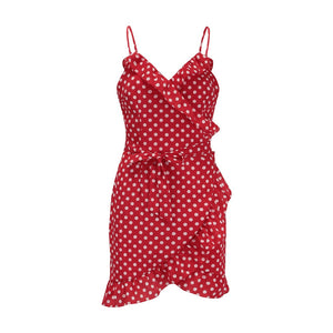 Red High Waist Polka Dot Ladies Dress