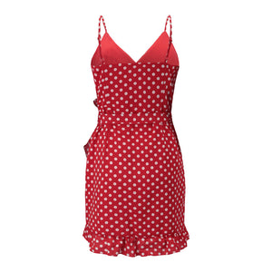 Red High Waist Polka Dot Ladies Dress