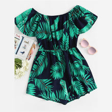 Load image into Gallery viewer, Tropical Vibes Off - Shoulder Leaf Print Women&#39;s Playsuit