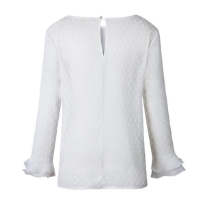 White Long Sleeve Ruffle Women's Blouse