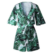 Load image into Gallery viewer, Green Leaf Deep V - Neck Exotic Women&#39;s Playsuit