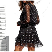 Load image into Gallery viewer, Black V - Neck Long Sleeve Polka Dot Women&#39;s Dress