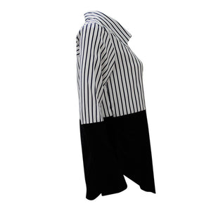 Long Sleeve Black and White Striped Women's Blouse