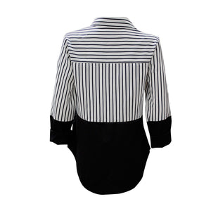 Long Sleeve Black and White Striped Women's Blouse