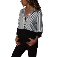 Load image into Gallery viewer, Long Sleeve Black and White Striped Women&#39;s Blouse