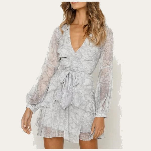 Elegant Long Sleeve Ruffle Women's Dress