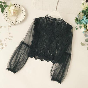 Long Sleeve Floral Design Lace Women's Blouse