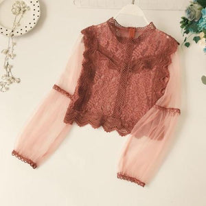 Long Sleeve Floral Design Lace Women's Blouse