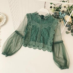 Long Sleeve Floral Design Lace Women's Blouse