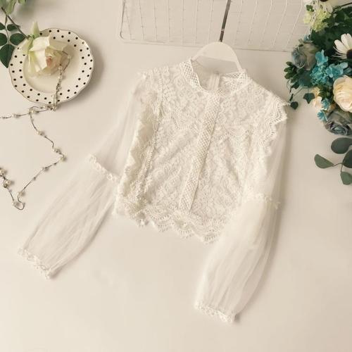 Long Sleeve Floral Design Lace Women's Blouse