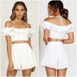 White Off - Shoulder Polka Dot Two Piece Women's Playsuit