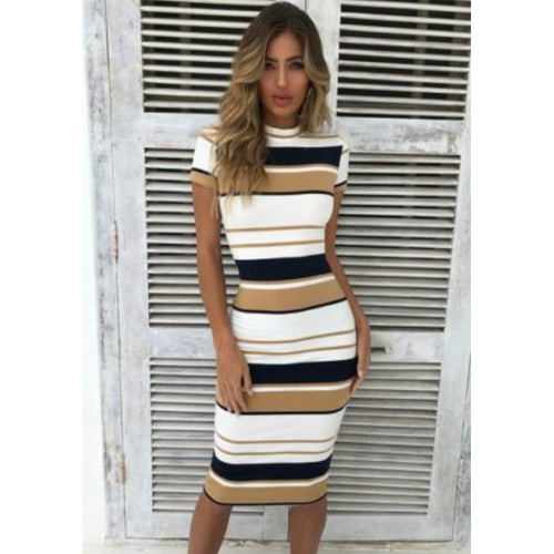 Striped Short Sleeve Ladies Dress