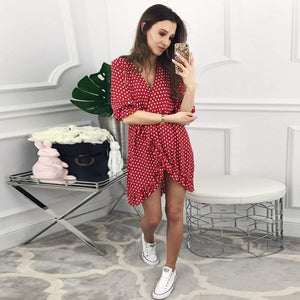 Ruffle Polka Dot Half Sleeve Women's Dress