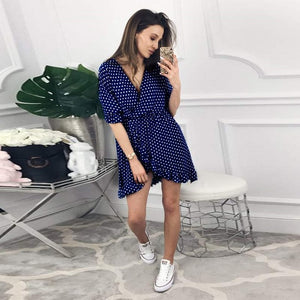 Ruffle Polka Dot Half Sleeve Women's Dress