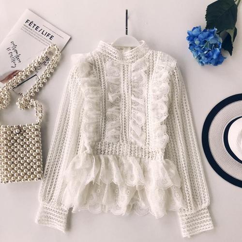 Elegant Ruffle Lace Long Sleeve Women's Blouse