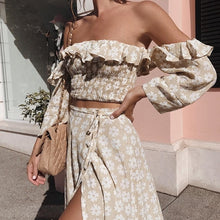 Load image into Gallery viewer, Floral Print Off Shoulder Ruffle Two Piece Dress