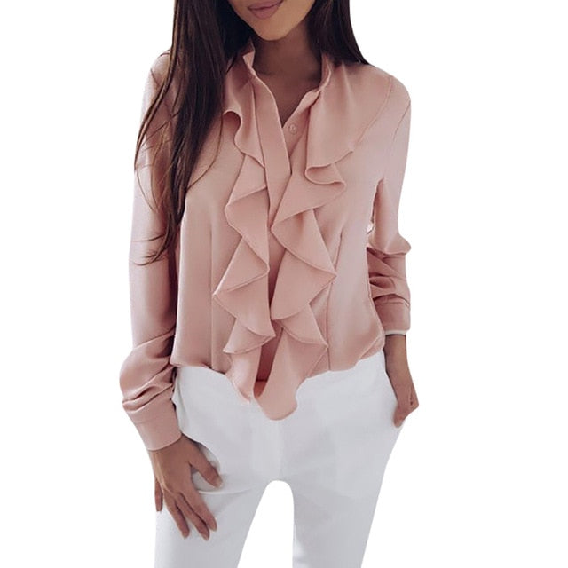 Elegant Ruffle Long Sleeve Blouse