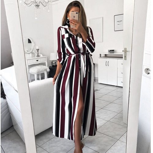 Striped Long Sleeve Maxi Dress