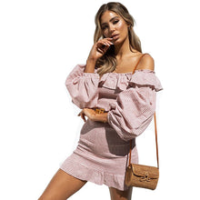 Load image into Gallery viewer, Long Sleeve Striped Off Shoulder Ruffle Women&#39;s Dress