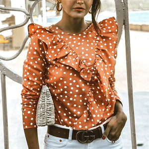 Elegant Ruffle Polka Dot Long Sleeve Women's Blouse