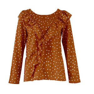 Elegant Ruffle Polka Dot Long Sleeve Women's Blouse