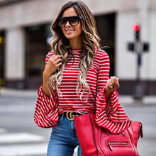 Load image into Gallery viewer, Glamorous Long Sleeve Red Striped Women&#39;s Blouse