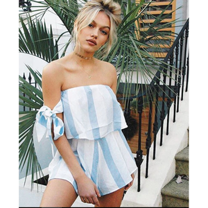 Elegant Striped Off - Shoulder Women's Playsuit